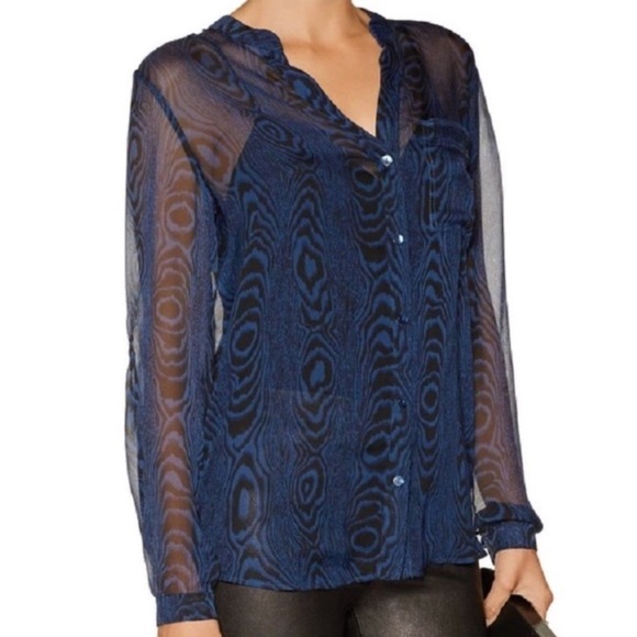 Diane Von Furstenberg Tops - Diane Von Furstenberg Gilmore Silk Long Sleeve Sheer Blouse Blue Size 2